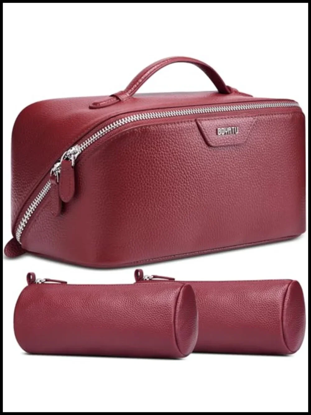 Genuine Leather Travel Makeup Bag Set Large Capacity Toiletry Organizer 3 Pcs